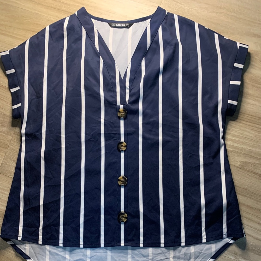 Navy and white Stripe detail blouse